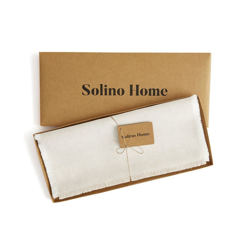 Solino Home 100% Pure Linen Table Runner 18 x 90 Inch | Fringe