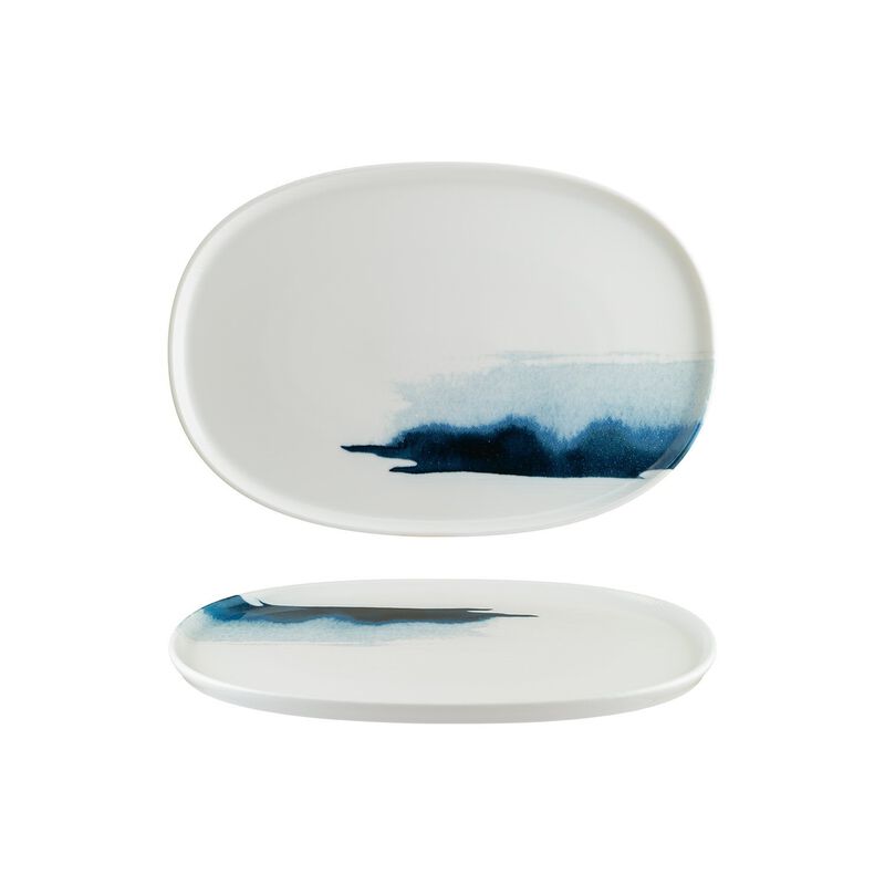Blue Wave 13" x 9" x h:0.75" Oval Decorated Porcelain Platter