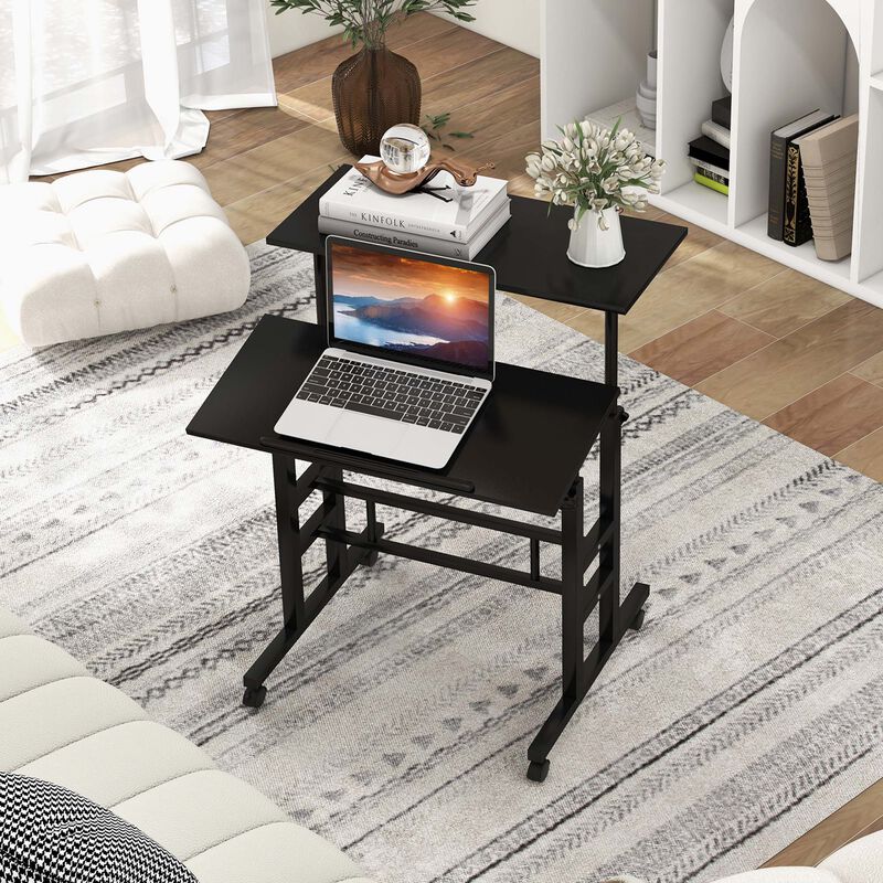 Costway Mobile Standing Desk Rolling Adjustable Laptop Cart Home Office Black