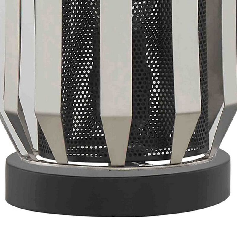 Pin 13 Inch Table Lamp, Accent Cylinder Metal Shade, Round Base, Black-Benzara