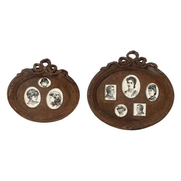 Traditional Style Rustic Photo Frame in Ceramic, Set of Two, Brown - Benzara