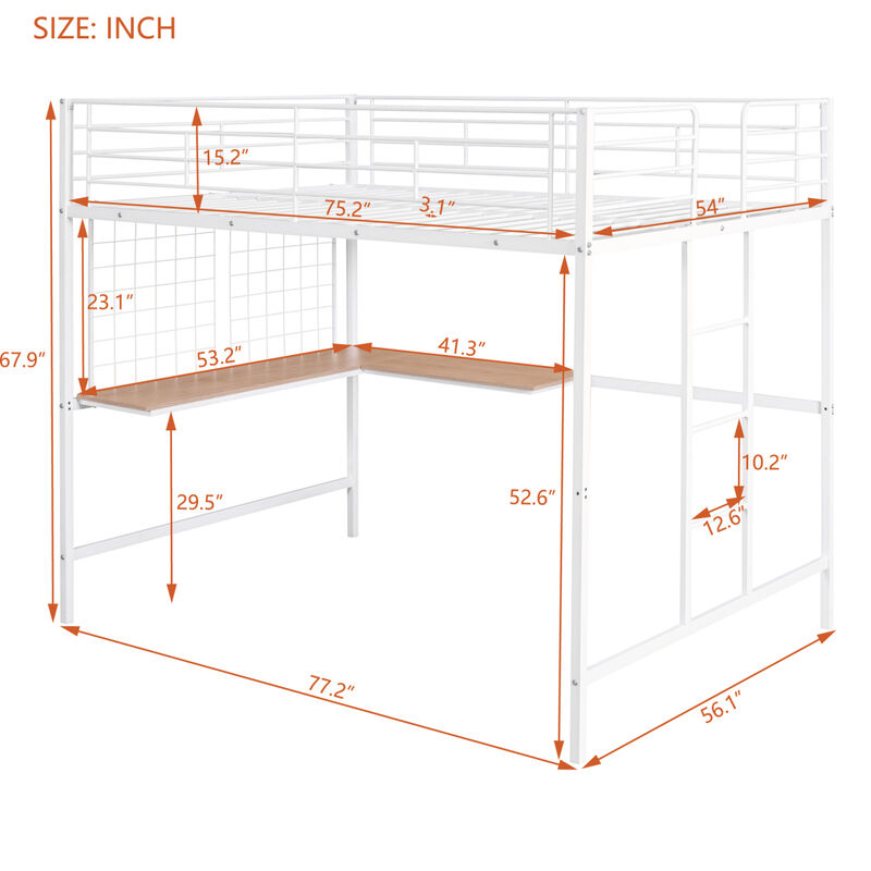 Full Metal Loft Bed With Desk And Metal Grid