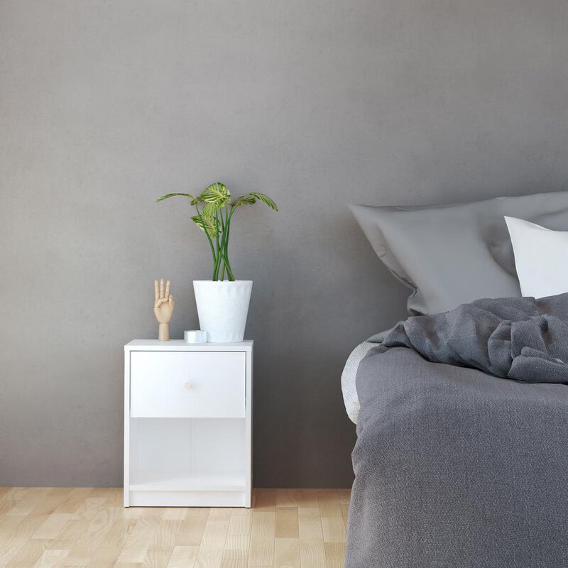 Furnifact White 1 Drawer Nightstand - Modern Gray Nightstand With Hidden Compartment