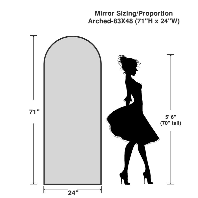 71*24in Arched Black Rectangle Wood Framed Full-length Mirror with Stand
