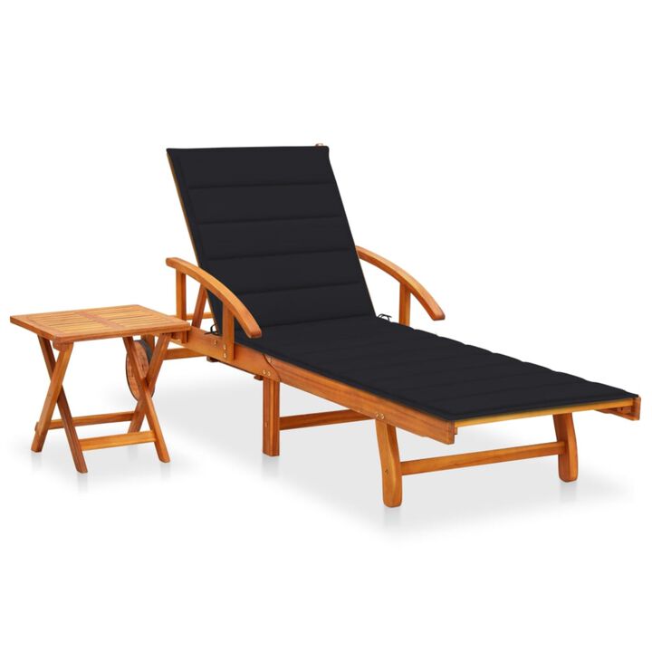 vidaXL Garden Sun Lounger with Table and Cushion Solid Acacia Wood