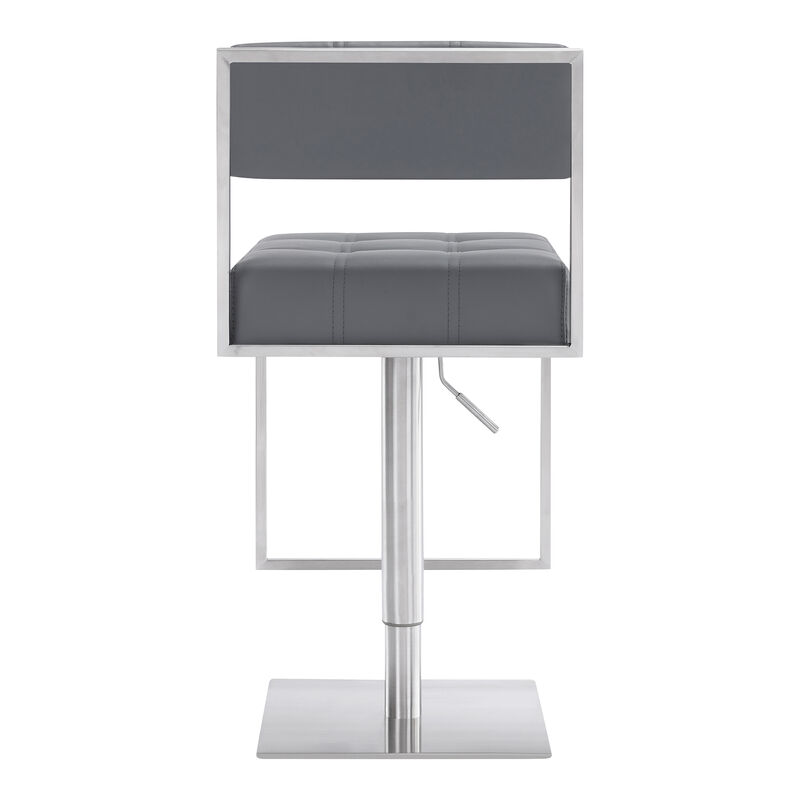 Michele Swivel Adjustable Height Off-White Faux Leather and Brushed Stainless Steel Stool