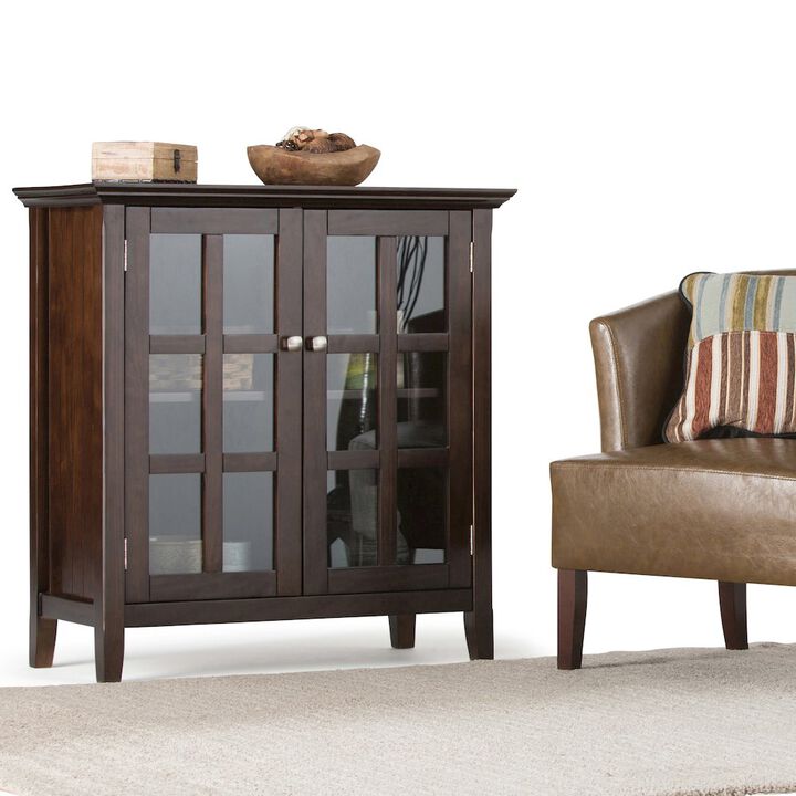 Simpli Home Acadian Solid Wood Low Storage Cabinet In Brunette Brown