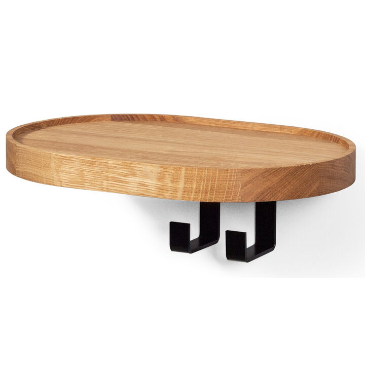 Wall-Mounted Modern Oak Hardwood Coat Rack with a Shelf and Two Metal Hooks