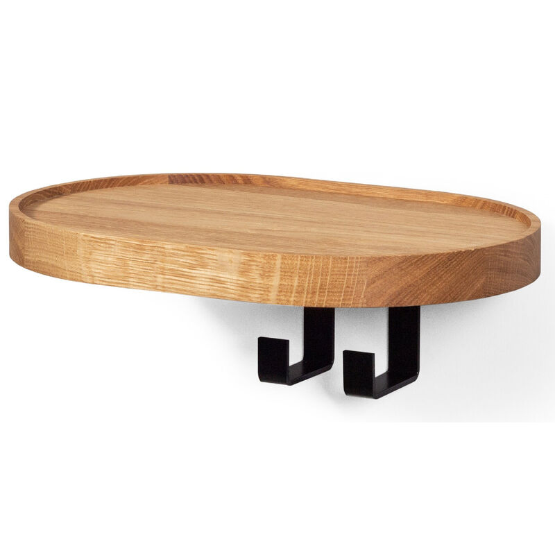 Wall-Mounted Modern Oak Hardwood Coat Rack with a Shelf and Two Metal Hooks