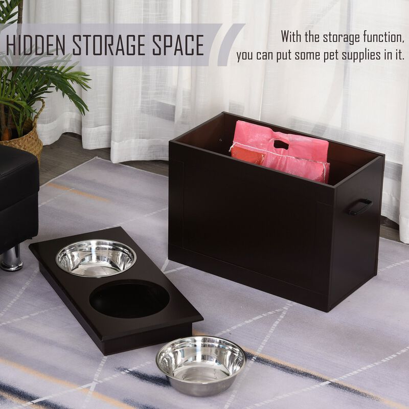 Dark Brown Pet Feeder: Raised Station with Storage for Large Dogs