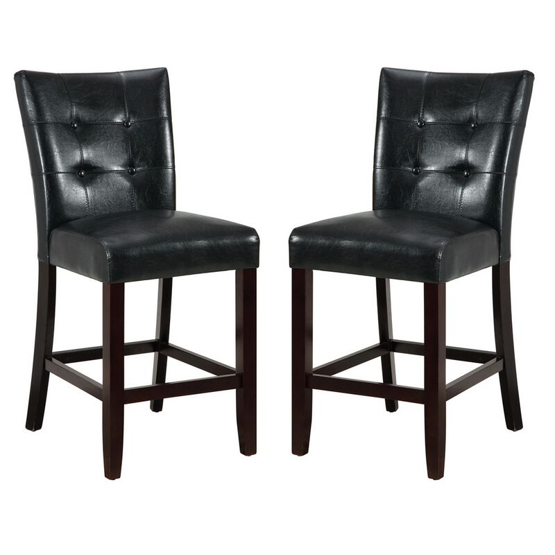 Wood & Polyurethane High Chair, Black & Brown, Set of 2 - Benzara