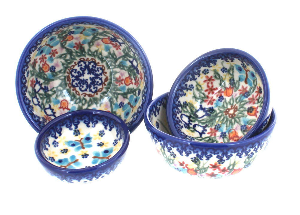 Blue Rose Polish Pottery Garden of Eden Measuring Bowl Set