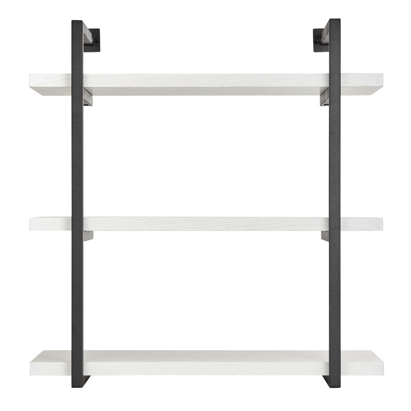 Modern 3-Tier Hanging Bracket Wall Shelves in Black Metal and White Birch Finish
