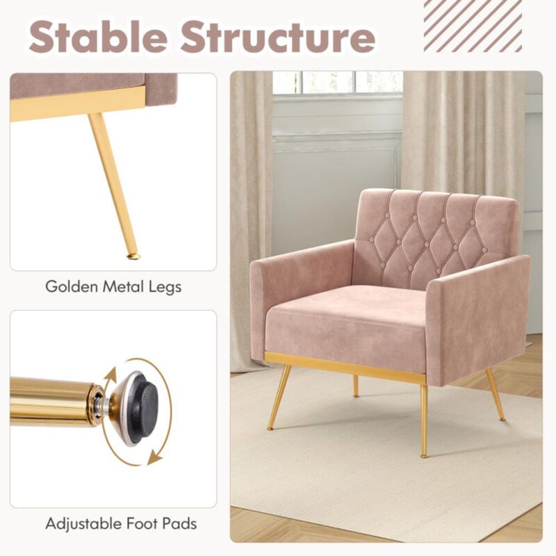 Hivvago Modern Velvet Accent Chair with Button Tufted Back Golden Metal Legs and Adjustable Foot Pads