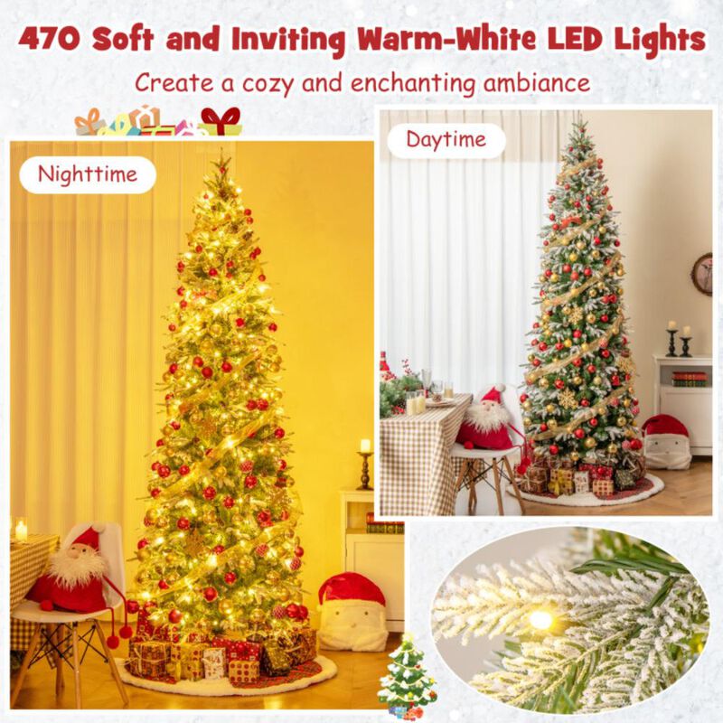 Hivvago 6/7.5/9 Feet Pre-Lit Artificial Christmas Tree Snow Flocked Hinged