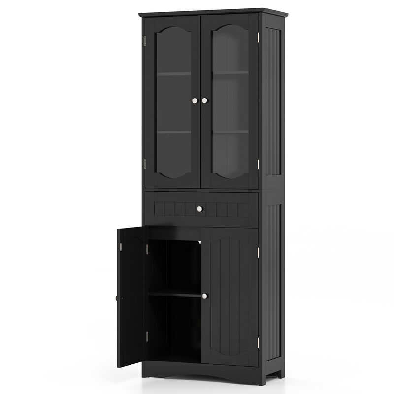 Tall Bathroom Storage Cabinet with 2 Glass Doors and Adjustable Shelves