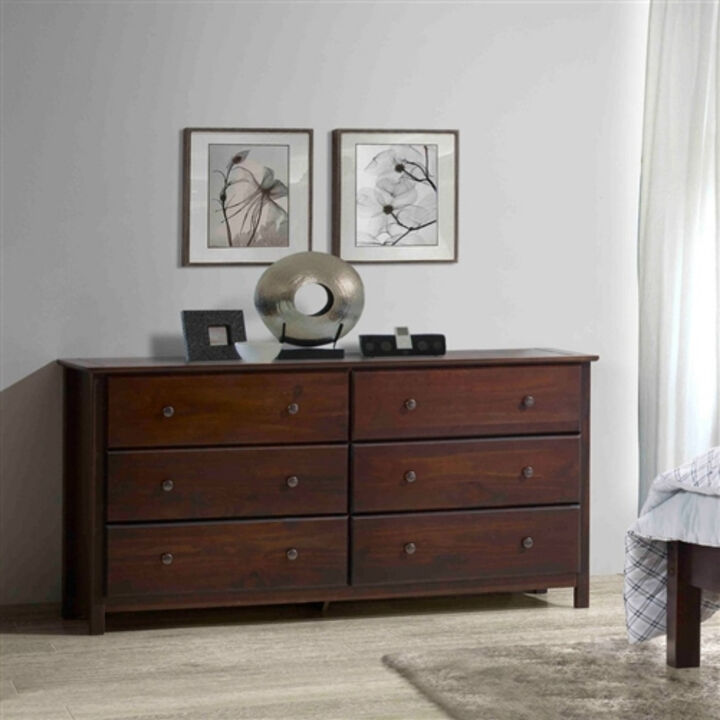 Farmhouse Solid Pine Wood 6-Drawer Dresser – Rustic Bedroom Storage Cabinet