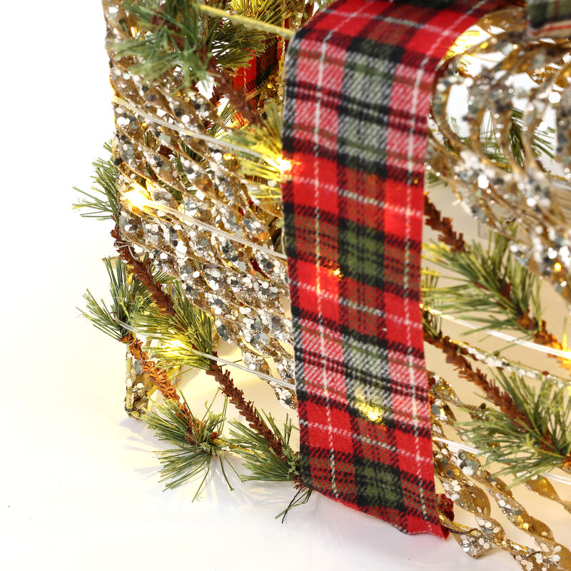 LuxenHome 3-Piece Artificial Pine Branches Giftbox Holiday Decoration Set with Battery Operated Lights