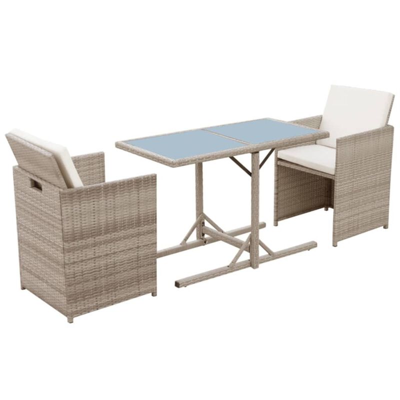 vidaXL 3 Piece Bistro Set with Cushions Poly Rattan Beige