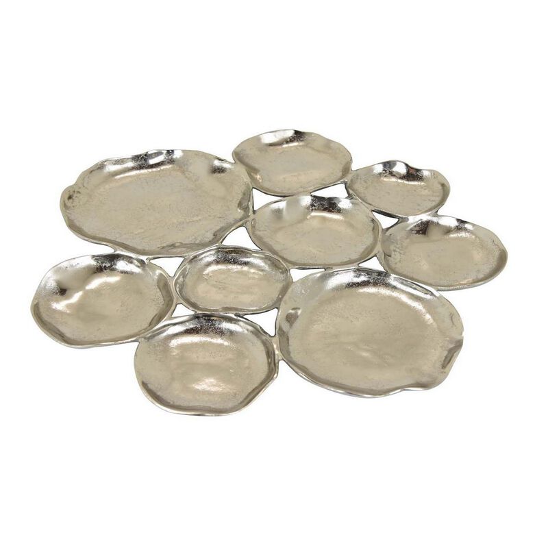 Jiva 9 Piece Decorative Bowl Set, Irregular Shaped Design, Silver Metal - Benzara