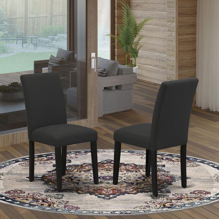 East West Furniture ABP4T55 - Set of 2 - Parson Chairs- Upholstered Dining Chairs Includes Wirebrushed Black Wooden Structure with Black Linen Fabric Seat and Simple Back