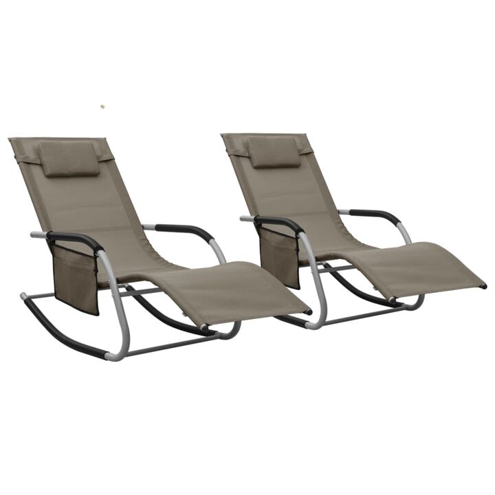 vidaXL Sun Loungers 2 pcs - Stylish and Comfortable Outdoor Seating - Made of Textilene and Powder-Coated Steel, Taupe and Gray