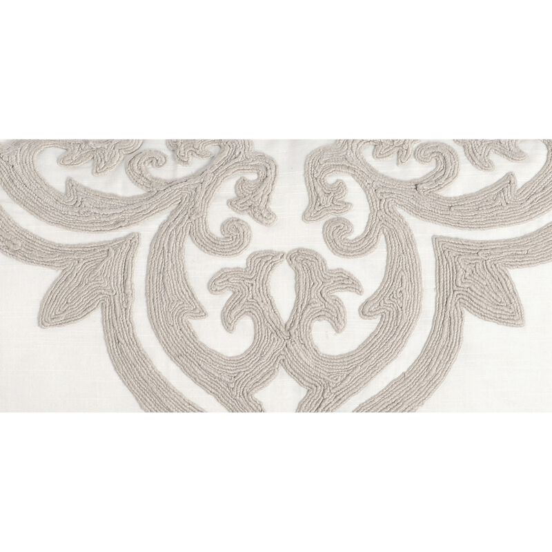 Lenz 20 X 36 Lumbar King Pillow Sham, Hand Stitched Ivory Damask Embroidery-Benzara