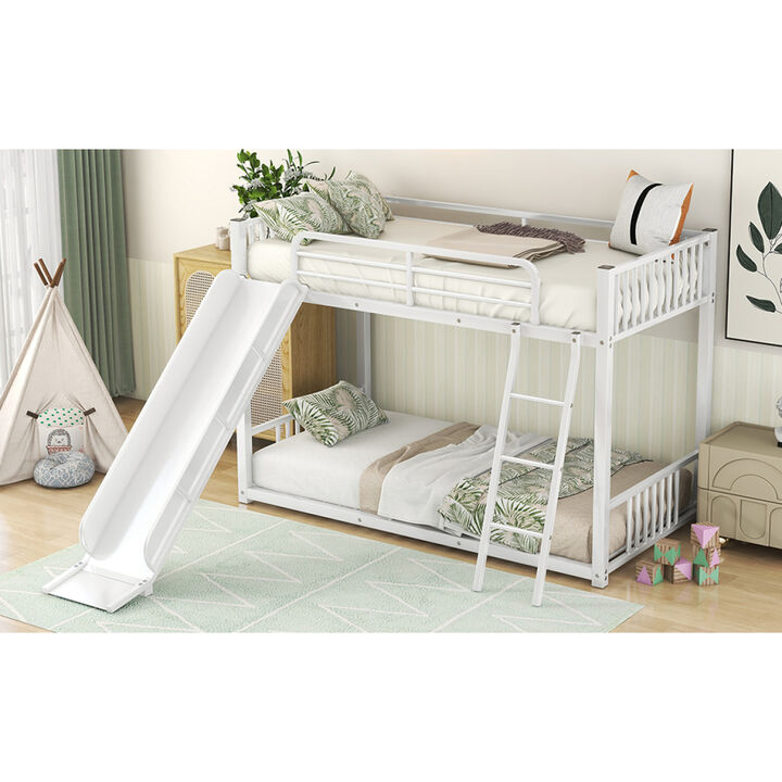 Metal Bunk Bed With Slide, Twin Over Twin