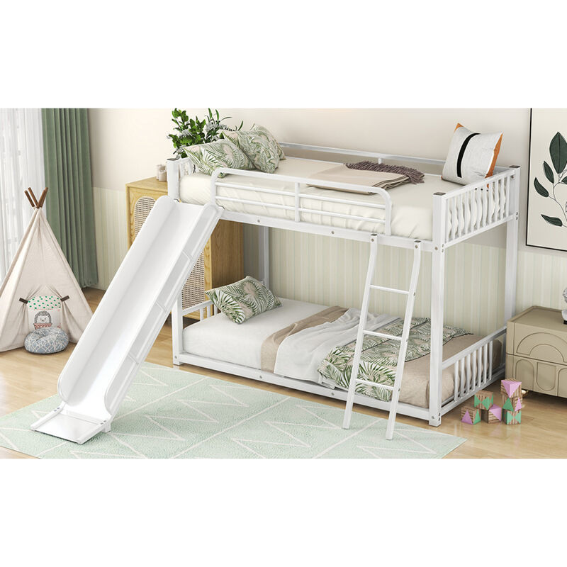 Metal Bunk Bed With Slide, Twin Over Twin