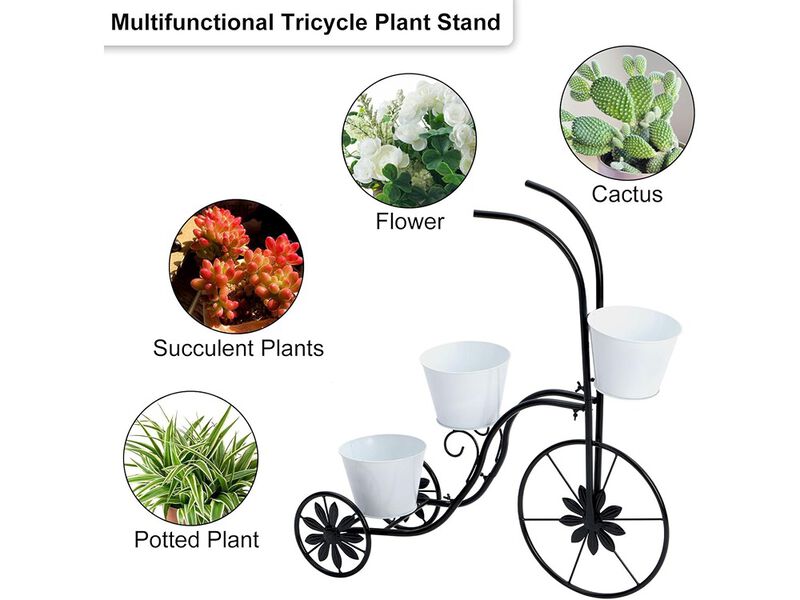 LEWIS&WAYNE Metal Tricycle Planter, 3 Tier Floral Flower Plant Stand