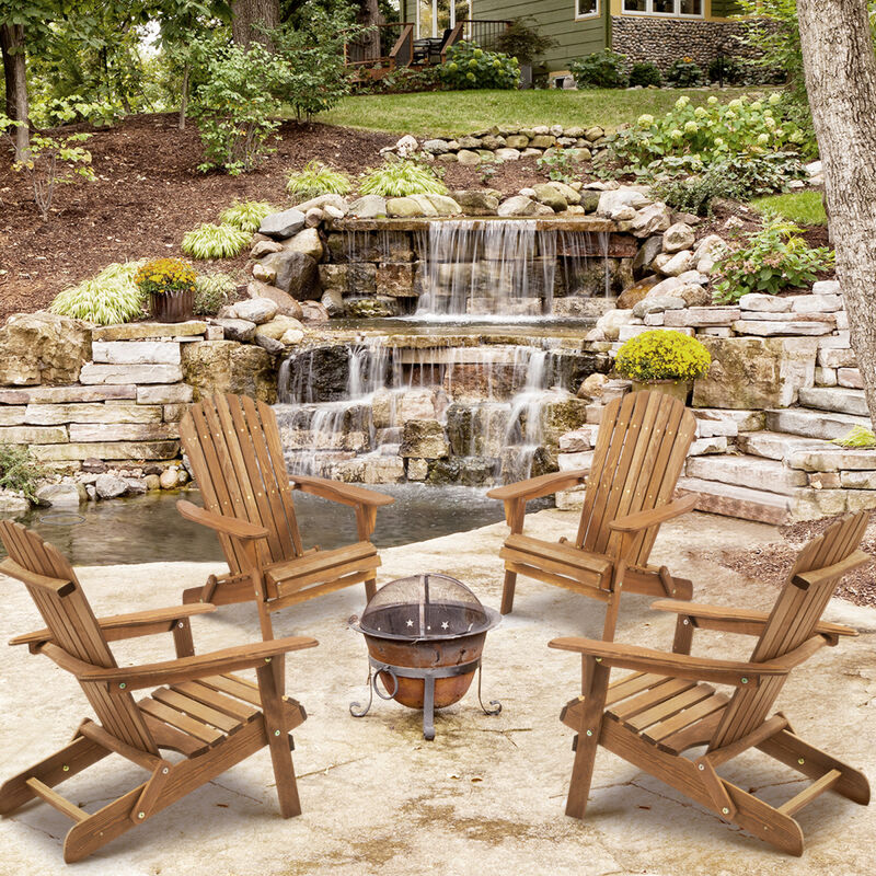 Wooden Outdoor Folding Adirondack Chair Set Of 2 Wood Lounge Patio Chair For Garden, Garden