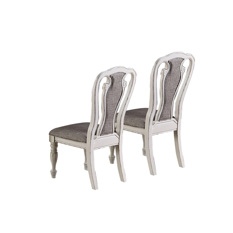 Light Grey Fabric Upholstery Dining Chair, Vintage White, Set Of 2