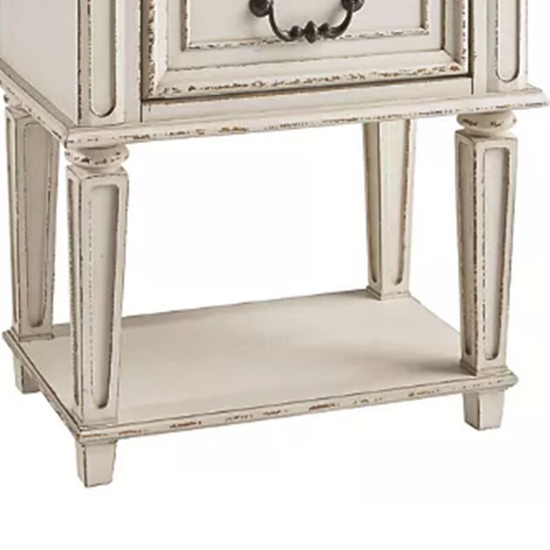 1 Drawer Wooden Frame Nightstand with Tapered Legs, Brown and Antique White-Benzara