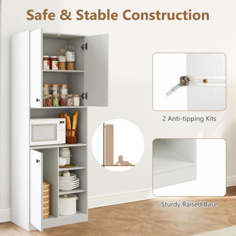 Kitchen Pantry Storage Cabinet with Microwave Stand and Open Shelves