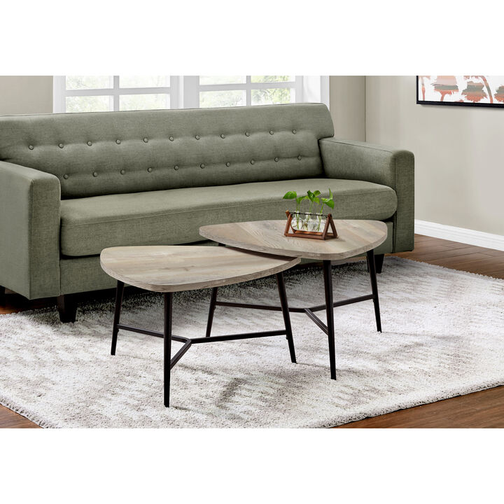 Monarch Specialties I 7939P Table Set, 2pcs Set, Coffee, End, Side, Accent, Living Room, Metal, Laminate, Beige, Black, Contemporary, Modern