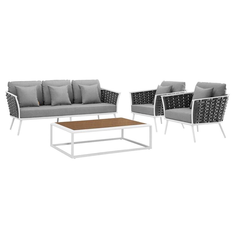 Stance 4 Piece Outdoor Patio Aluminum Sectional Sofa Set - White Gray