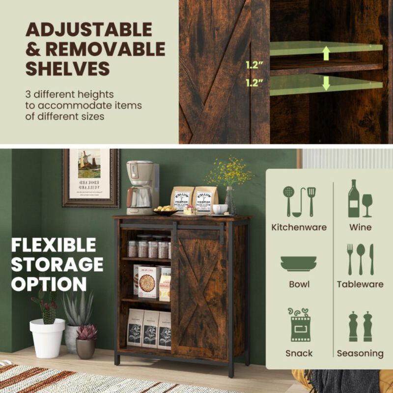 Hivvago 32 Inch Farmhouse Sideboard Buffet Cabinet with Sliding Barn Door and Adjustable Shelves