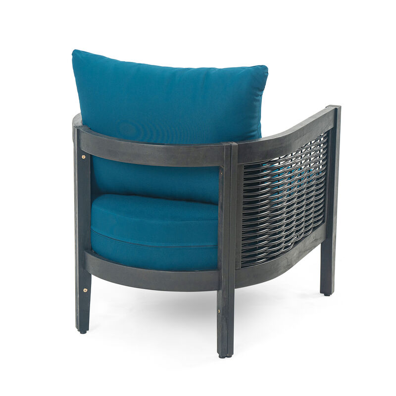 Merax Outdoor Acacia Wood Wicker Club Chair with Cushions