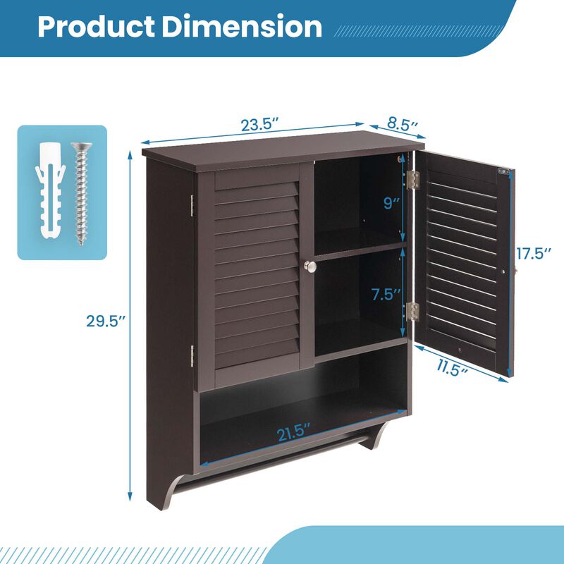 Costway Bathroom Wall Mounted Medicine Cabinet with Louvered Doors & Towel Bar White