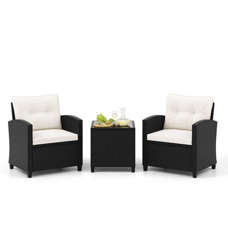 3 Pieces Patio Furniture Set with Tempered Glass Coffee Table