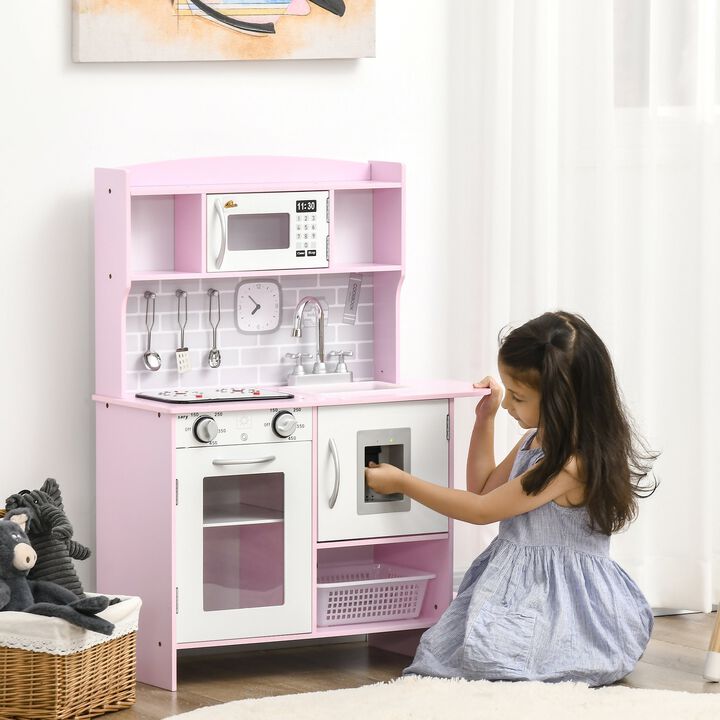 Pink Deluxe Play Kitchen: Wooden Set with Lights and Sounds