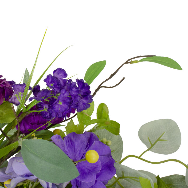 Eucalyptus and Hydrangea Floral Berry Spring Wreath  Purple and Yellow 23"