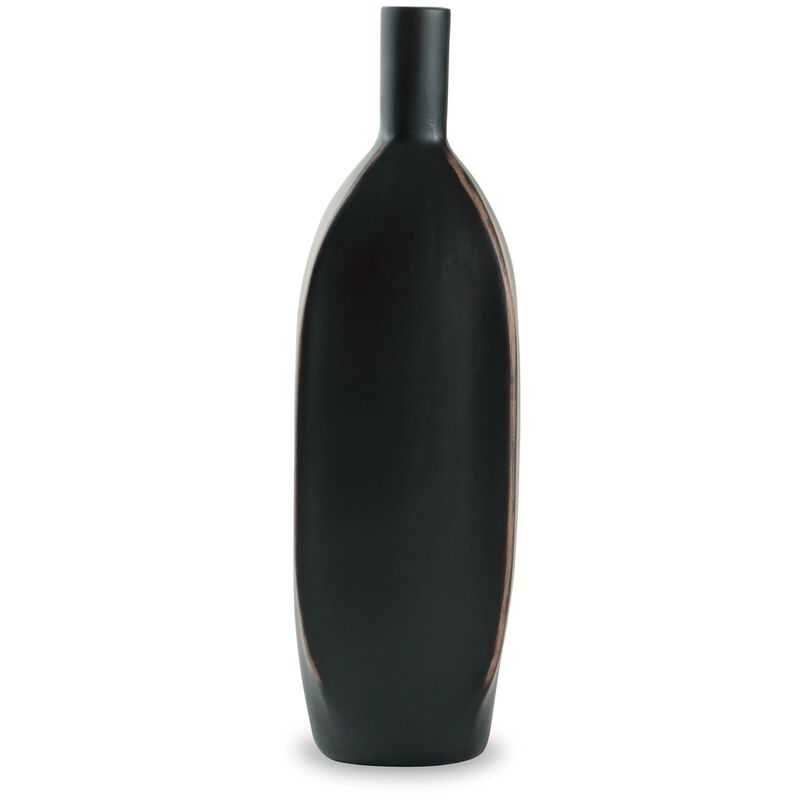 Troy 9 Inch Flower Vase, Home Decor Accessory Piece, Black Polyresin - Benzara