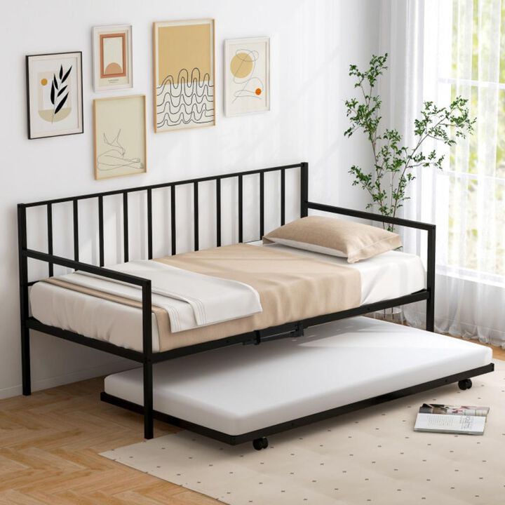 Hivvago Twin Daybed Set with Metal Slat Support and Roll-Out Trundle
