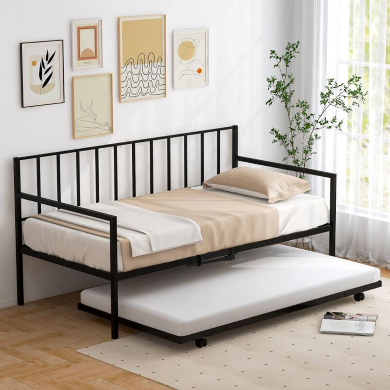 Hivvago Twin Daybed Set with Metal Slat Support and Roll-Out Trundle