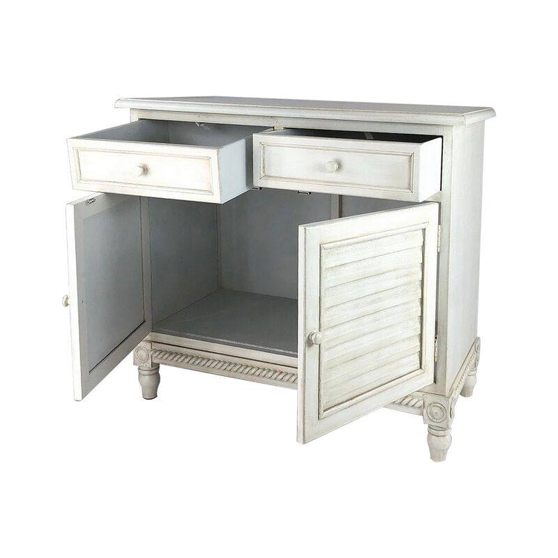 2 Door Wooden Cabinet with Shutter Design Front and Round Knob, Black-Benzara
