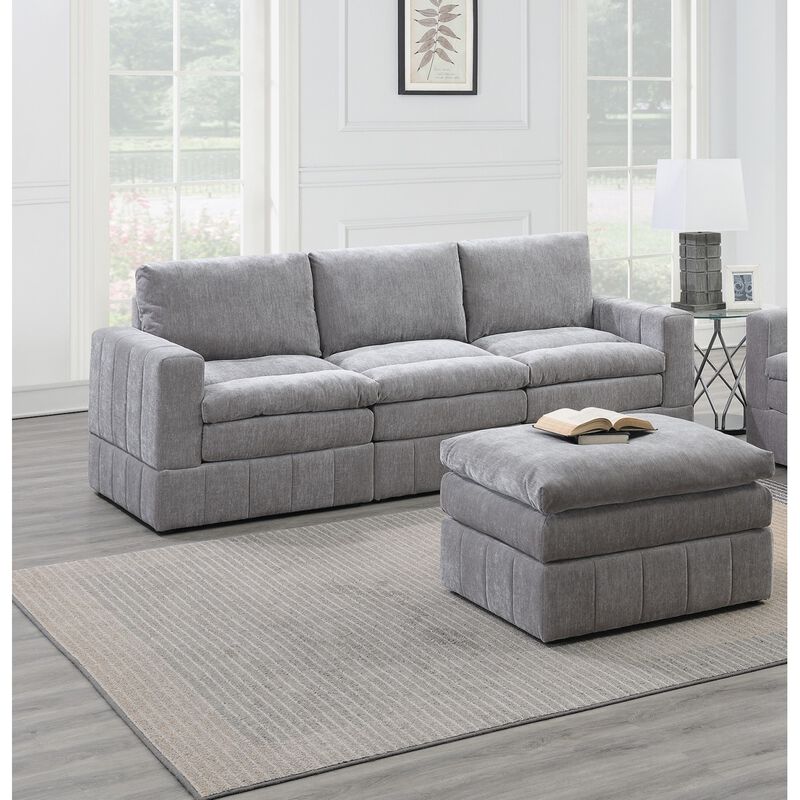6 Piece Modular Sectional Set: 4 One Arm Chair, 1 Wedge, 1 Armless Chair, 1 Ottoman, Granite Color