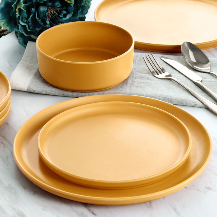 Gibson Home Canyon Crest 12 Piece Round Melamine Dinnerware Set in Yellow