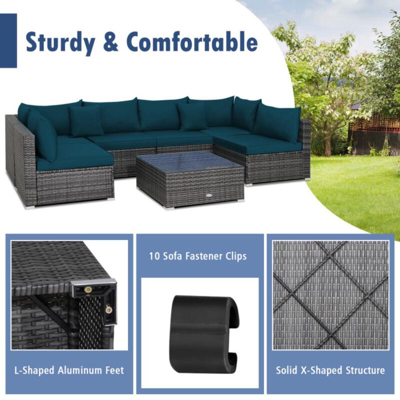 Hivvago 7 Pieces Patio Rattan Furniture Set with Sectional Sofa Cushioned