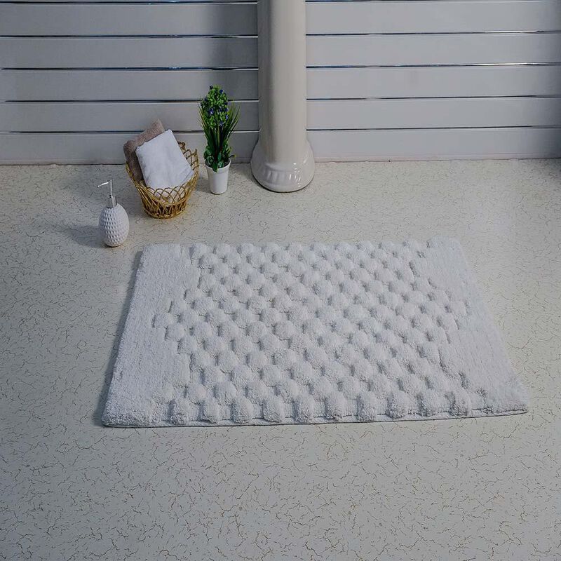 Knightsbridge Luxurious Block Pattern High Quality Year Round Cotton With Non-Skid Back Bath Rug 20" X 30" Ivory
